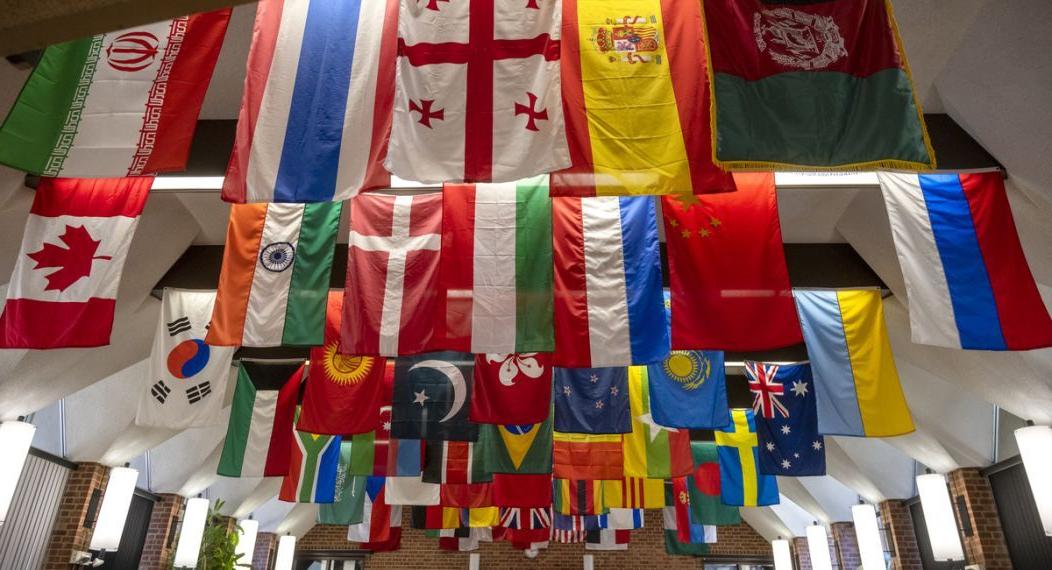 flags in the Bechtel Center